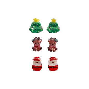 Gold-Tone Christmas Tree, Santa, & Reindeer 6 pc Hair Clip Set