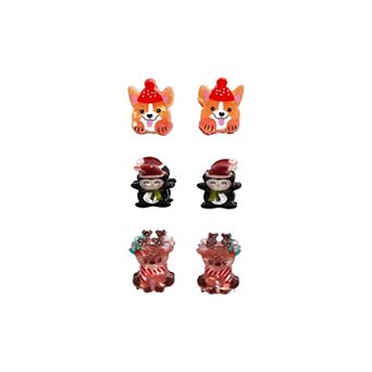 Gold-Tone Dog, Penguin, & Reindeer 6 pc Hair Clip Set