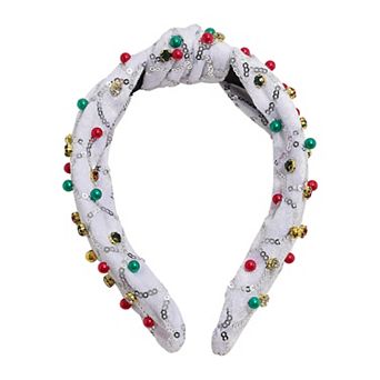 White Holiday Knotted Embellished Headband