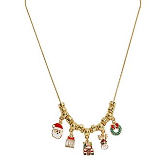 Gold-Tone Christmas Motif Charm Necklace