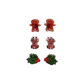 6 pc Gold-Tone Reindeer, Holly, & Gingerbread Hair Clip Set