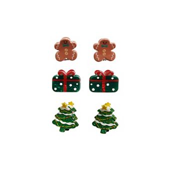 6 pc Gold-Tone Tree & Gingerbread Hair Clip Set