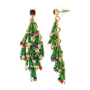 Gold-Tone Beaded Tree Cluster Post Earrings