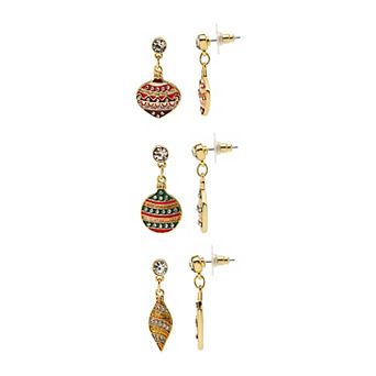 Gold-Tone Ornament 3-Pair Earring Set