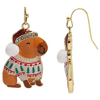 Gold-Tone Capybara Sweater Fishhook Earrings