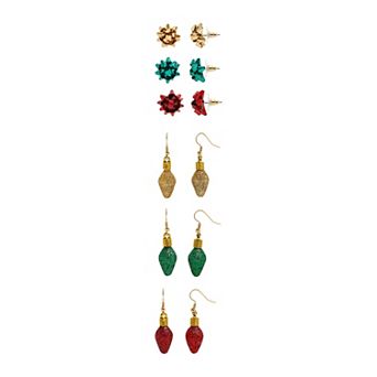 Gold-Tone Bow & Bulb 6-Pair Earring Set
