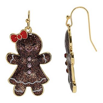Gold-Tone Gingerbread Couple Fishhook Earrings
