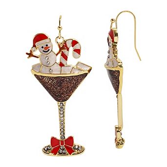 Gold-Tone Christmas Martini Fishhook Earrings