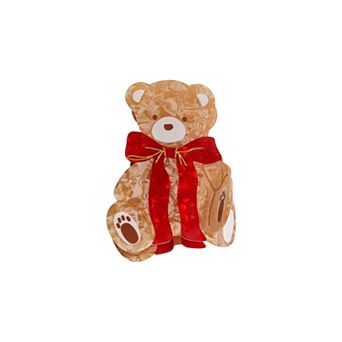 Gold-Tone Red Ribbon Bear Hair Claw Clip