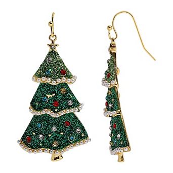 Gold-Tone Tree Dangle Fishhook Earrings