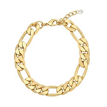 PRIMROSE 14k Gold Flash Plated Cubic Zirconia Polished Figaro Chain Bracelet