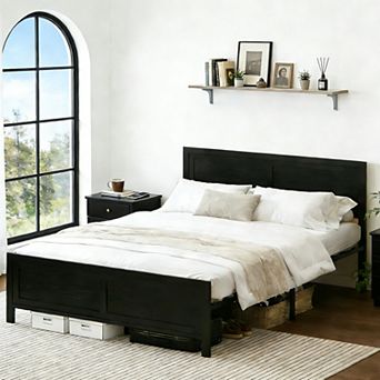 Maxspeed Metal Bed Frame with Wood Headboard and Footboard, Noise-Free No Box Spring Required, Black