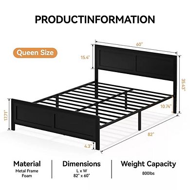 Maxspeed Metal Bed Frame with Wood Headboard and Footboard, Noise-Free No Box Spring Required, Black