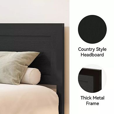 Maxspeed Metal Bed Frame with Wood Headboard and Footboard, Noise-Free No Box Spring Required, Black