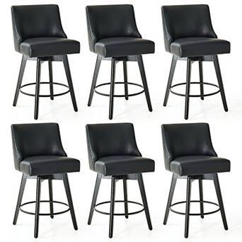 Maxspeed Counter Height Bar Stools, 26" Swivel Barstools with Backs, Faux Leather Bar Chairs, Black