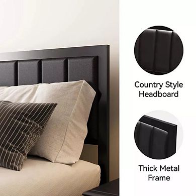 Maxspeed Bed Frame with Upholstered Headboard and Footboard, Metal Platform Bed Frame, Easy Assembly