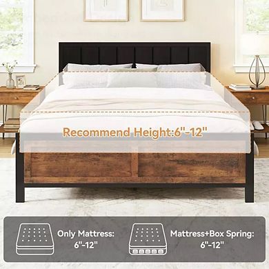 Maxspeed Bed Frame with Upholstered Headboard and Footboard, Metal Platform Bed Frame, Easy Assembly