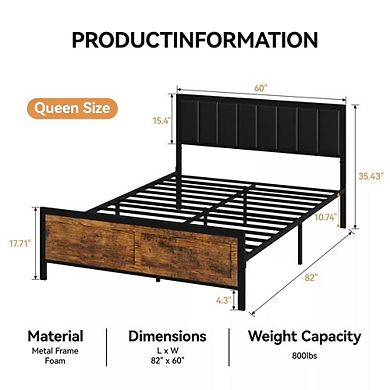 Maxspeed Bed Frame with Upholstered Headboard and Footboard, Metal Platform Bed Frame, Easy Assembly