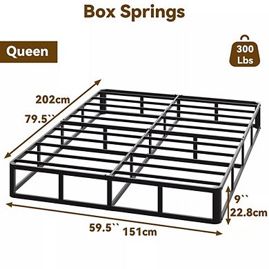 Maxspeed 9 Inch Queen Size Bed Frame Box Spring with Fabric Cover, Metal Mattress Foundation