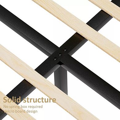 Maxspeed Queen Bed Frame, Upholstered Platform Bed, Adjustable Vertical Channel Tufted Headboard