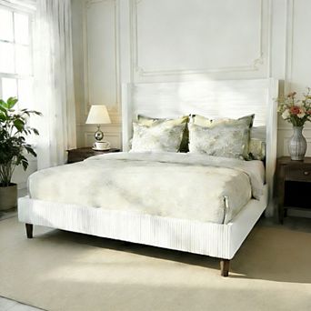 Maxspeed Queen Bed Frame, Upholstered Platform Bed, Adjustable Vertical Channel Tufted Headboard