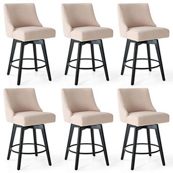 Maxspeed Counter Height Bar Stools, 26" Swivel Linen Fabric Bar Chairs for Dining Room, Beige