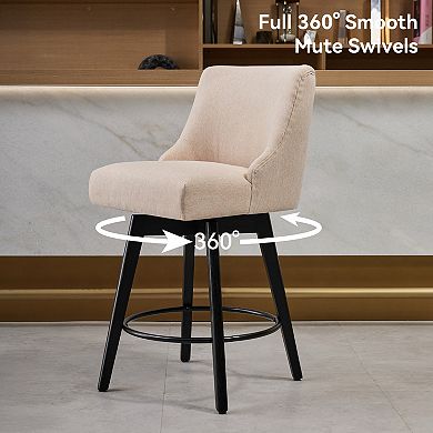Maxspeed Counter Height Bar Stools, 26" Swivel Linen Fabric Bar Chairs for Dining Room, Beige