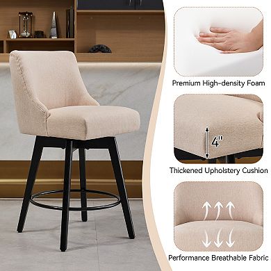 Maxspeed Counter Height Bar Stools, 26" Swivel Linen Fabric Bar Chairs for Dining Room, Beige