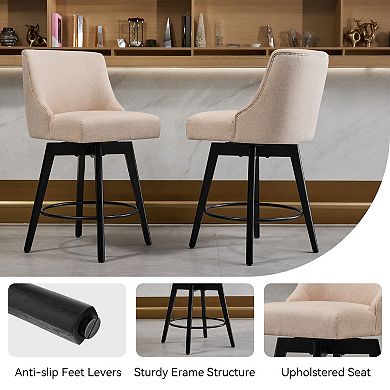 Maxspeed Counter Height Bar Stools, 26" Swivel Linen Fabric Bar Chairs for Dining Room, Beige