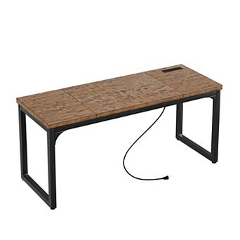Maxspeed Computer Desk with Power Outlets 1.2" Thick Home Office Desk for Gaming, Rustic Brown