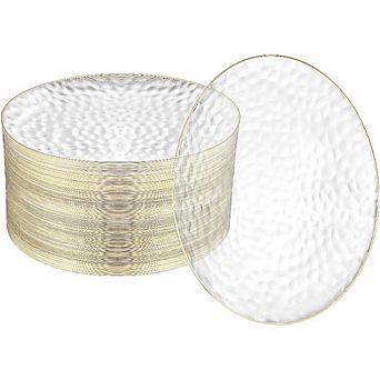 Zoulao 100-Pack Clear Gold Rimmed Plastic Plates, 6", Sturdy Disposable Dessert Plates.