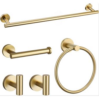 SUS304 Stainless Steel 5 pc Bathroom Hardware Set Wall Mounted Towel Bar Kit