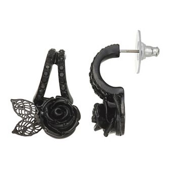 Simply Vera Vera Wang Jet Tone Hoop Flower Drop Earrings