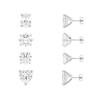 PRIMROSE 4-Pair Multi-Shape Cubic Zirconia Stud Earring Set
