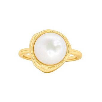 PRIMROSE 14k Gold Flash Plated Mother of Pearl Polished Comfort Fit Band Ring