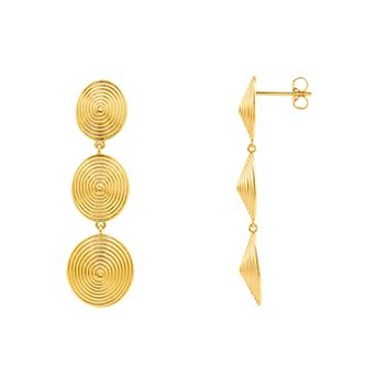 PRIMROSE 14k Gold Flash Plated Textured Triple Round Swirl Drop Earrings