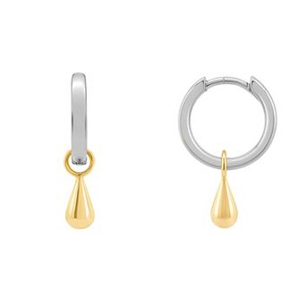 PRIMROSE 14k Gold Flash Plated & Fine Silver Plated Two Tone Polished Teardrop Drop Earrings