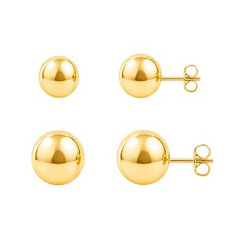 PRIMROSE 2-Pair 14k Gold Flash Plated Polished Stud Earring Set
