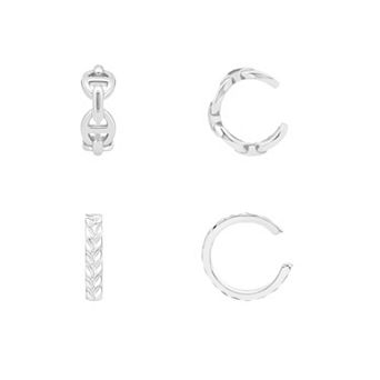 PRIMROSE Fine Silver Plated Textured Polished Chain Link Ear Cuff Set