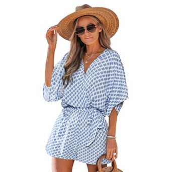 Women's Cupshe Geometric Print Romper with Surplice Neckline