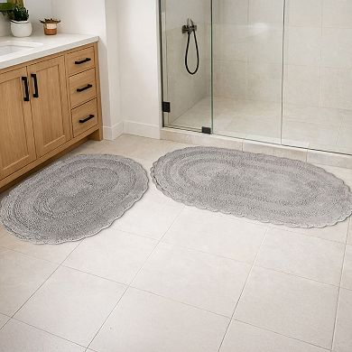 Lavish Home 2-piece Scalloped Bath Rug Set