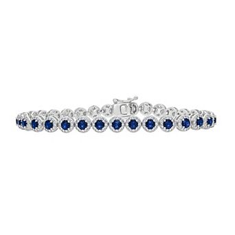 PRIMROSE Lab-Created Gemstone Halo Tennis Bracelet