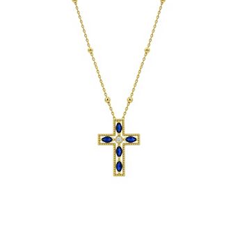 PRIMROSE 14k Gold Flash Plated Lab-Created Gemstone Cross Pendant Necklace
