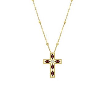 PRIMROSE 14k Gold Flash Plated Lab-Created Gemstone Cross Pendant Necklace
