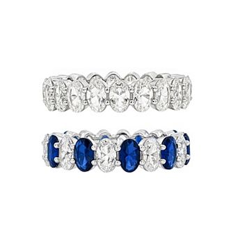 PRIMROSE Fine Silver Plated Lab-Created Spinel & White Sapphire Stackable Eternity Ring Set