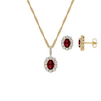 PRIMROSE Lab-Created Gemstone Halo Pendant Necklace & Nickel Free Earrings Set