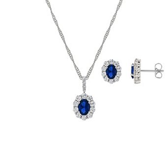 PRIMROSE Lab-Created Gemstone Halo Pendant Necklace & Nickel Free Earrings Set