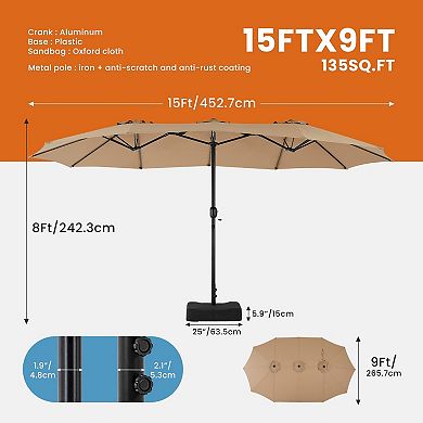 15ft Large Patio Umbrella With Base Included, Rectangle Table Umbrella Outdoor Patio