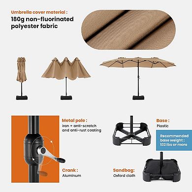 15ft Large Patio Umbrella With Base Included, Rectangle Table Umbrella Outdoor Patio