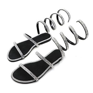 HONEY-157 Rhinestone Spiral Strappy Flat Sandals Slides